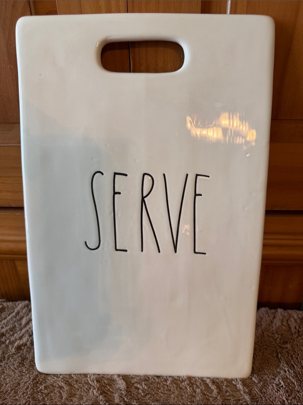 Rae Dunn White Ceramic Serving Board with 'SERVE' Script